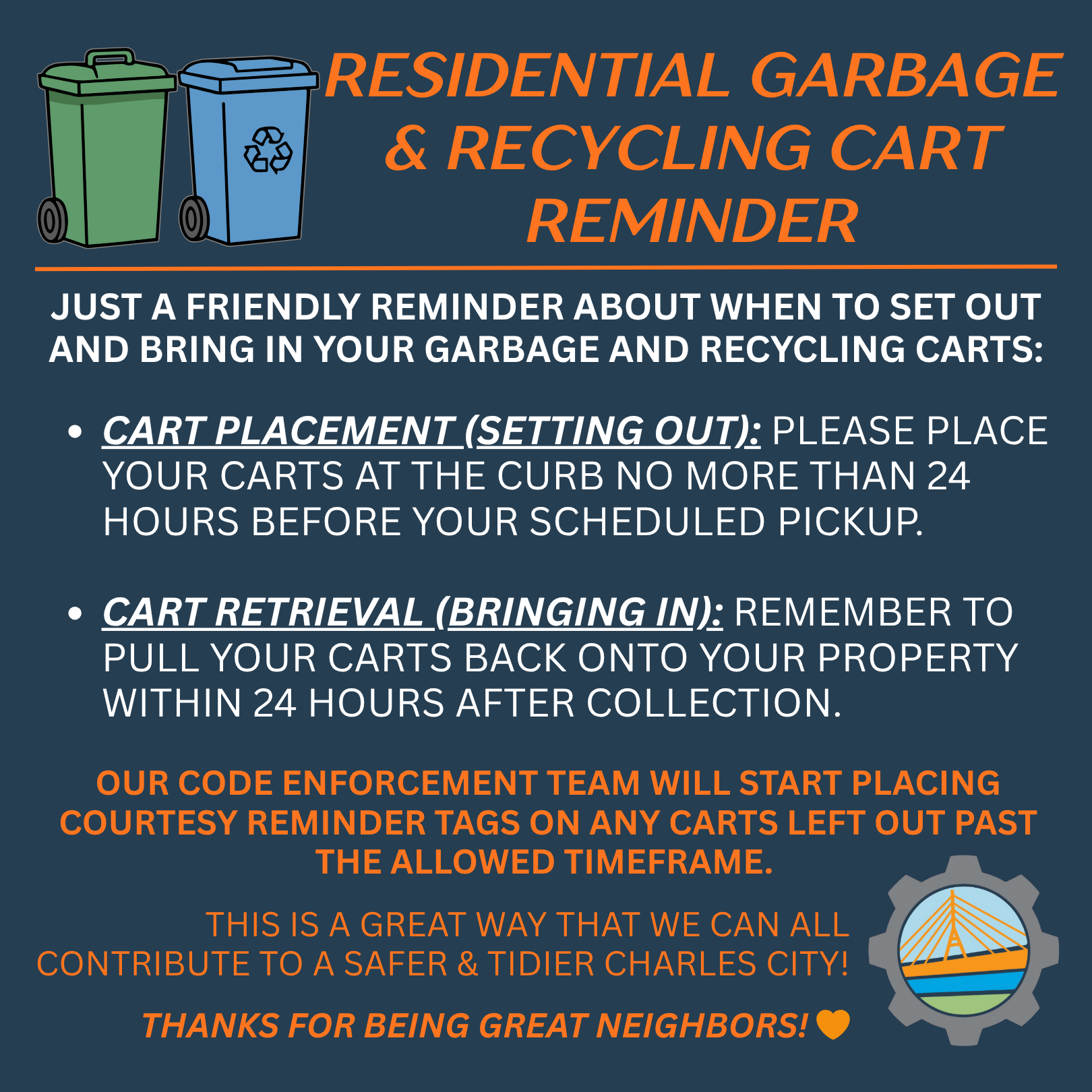Graphic regarding residential garbage and recycling containers.