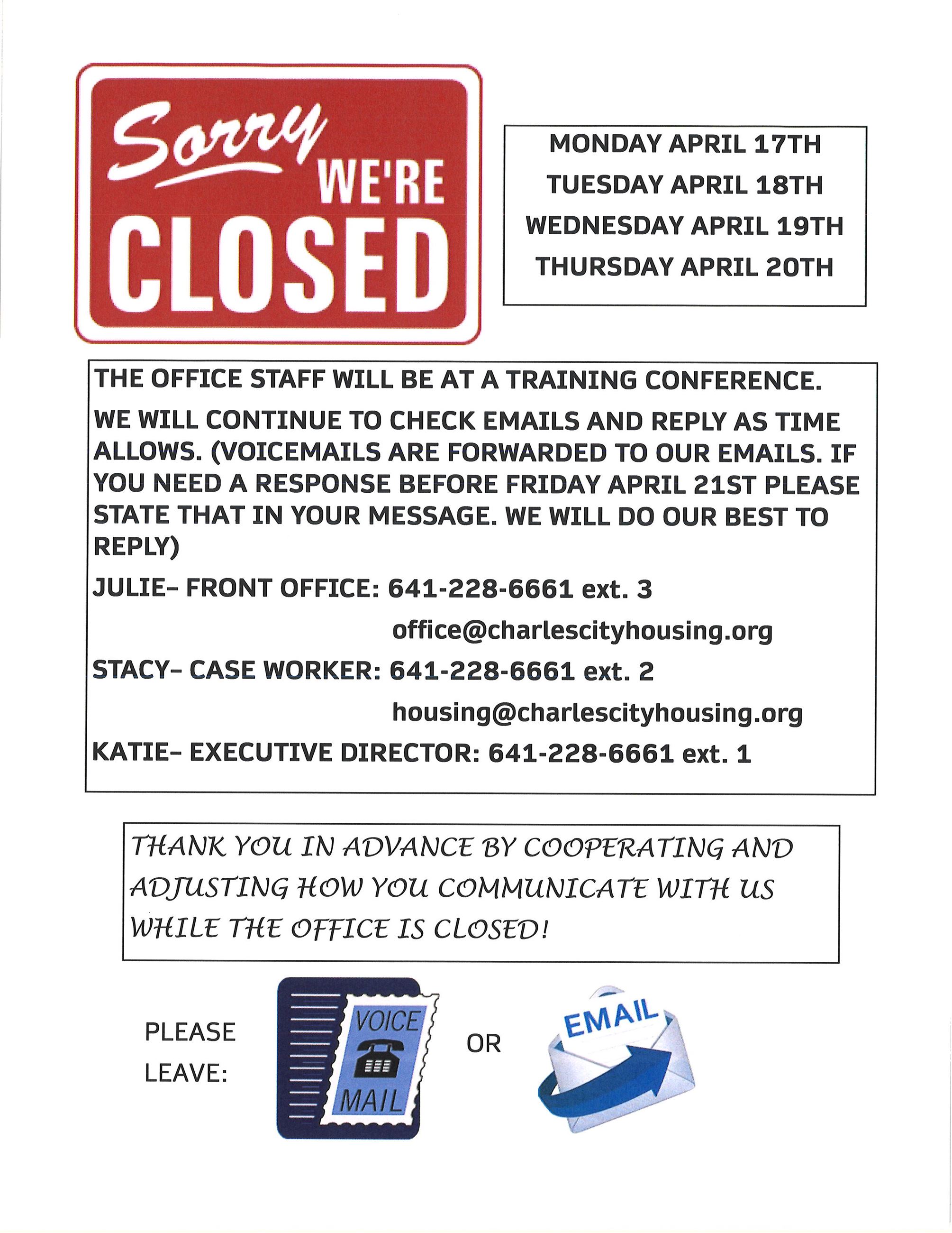PUbHouse closing notice for April 17-22